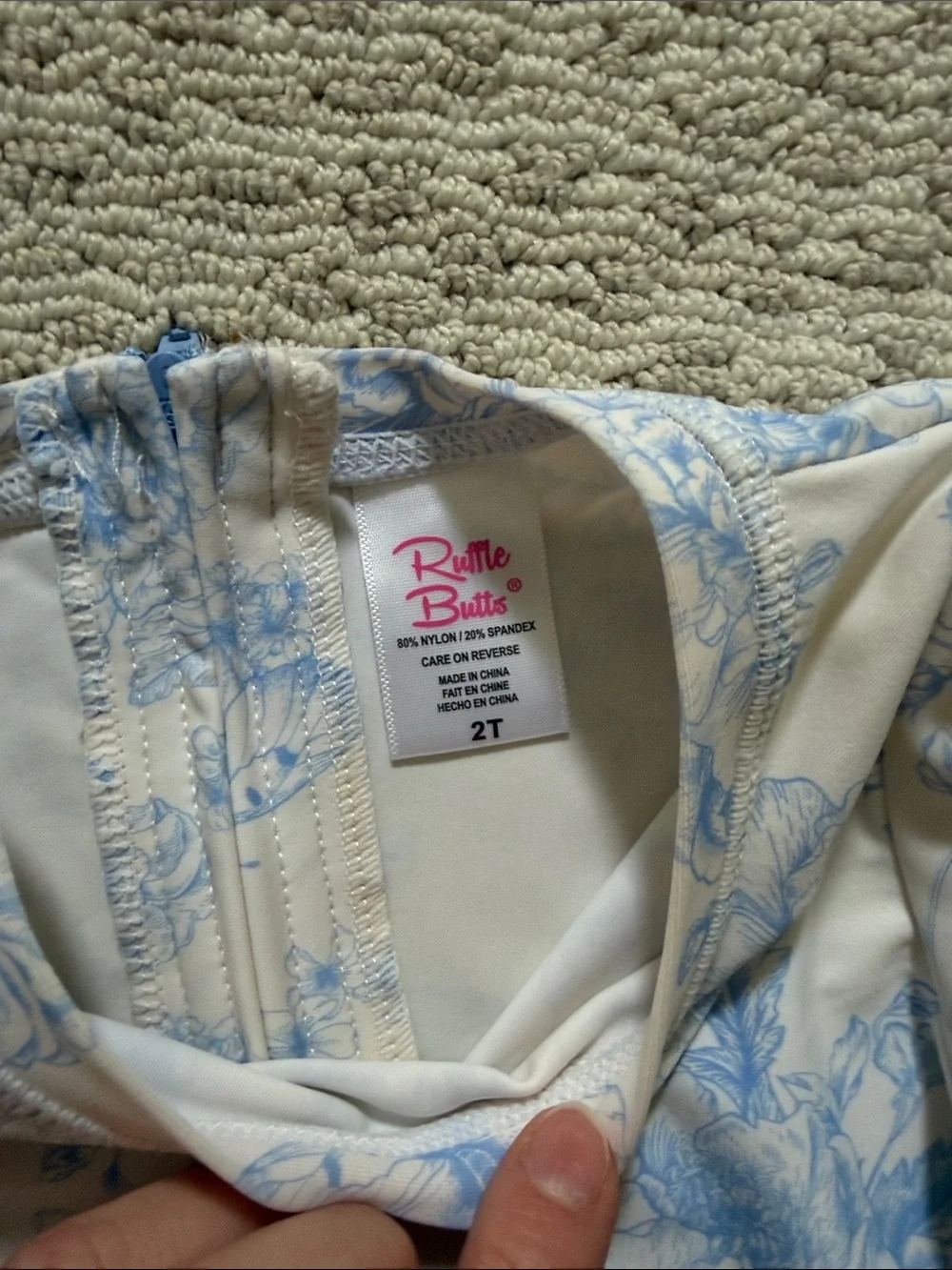 RuffleButts Blue Floral Long-Sleeve Rashguard Swimsuit